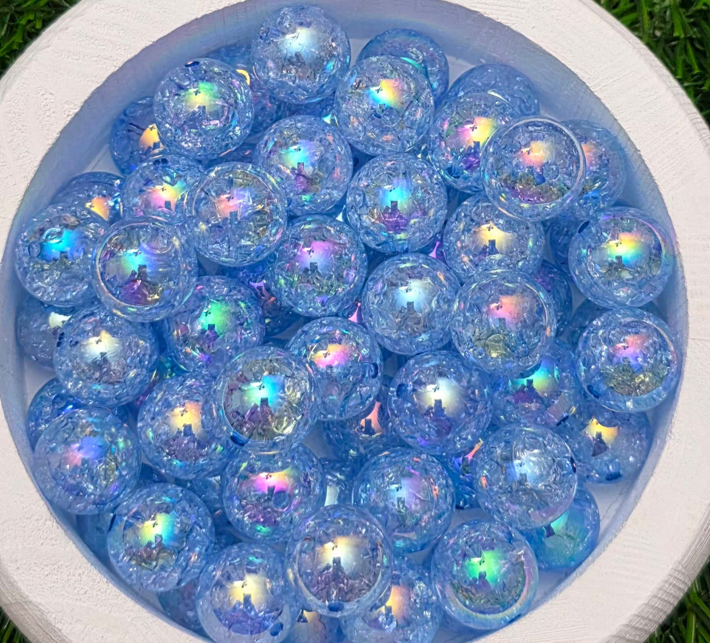 16MM Blue Iridescent Crackle Acrylic Beads – 6 Piece Pack
