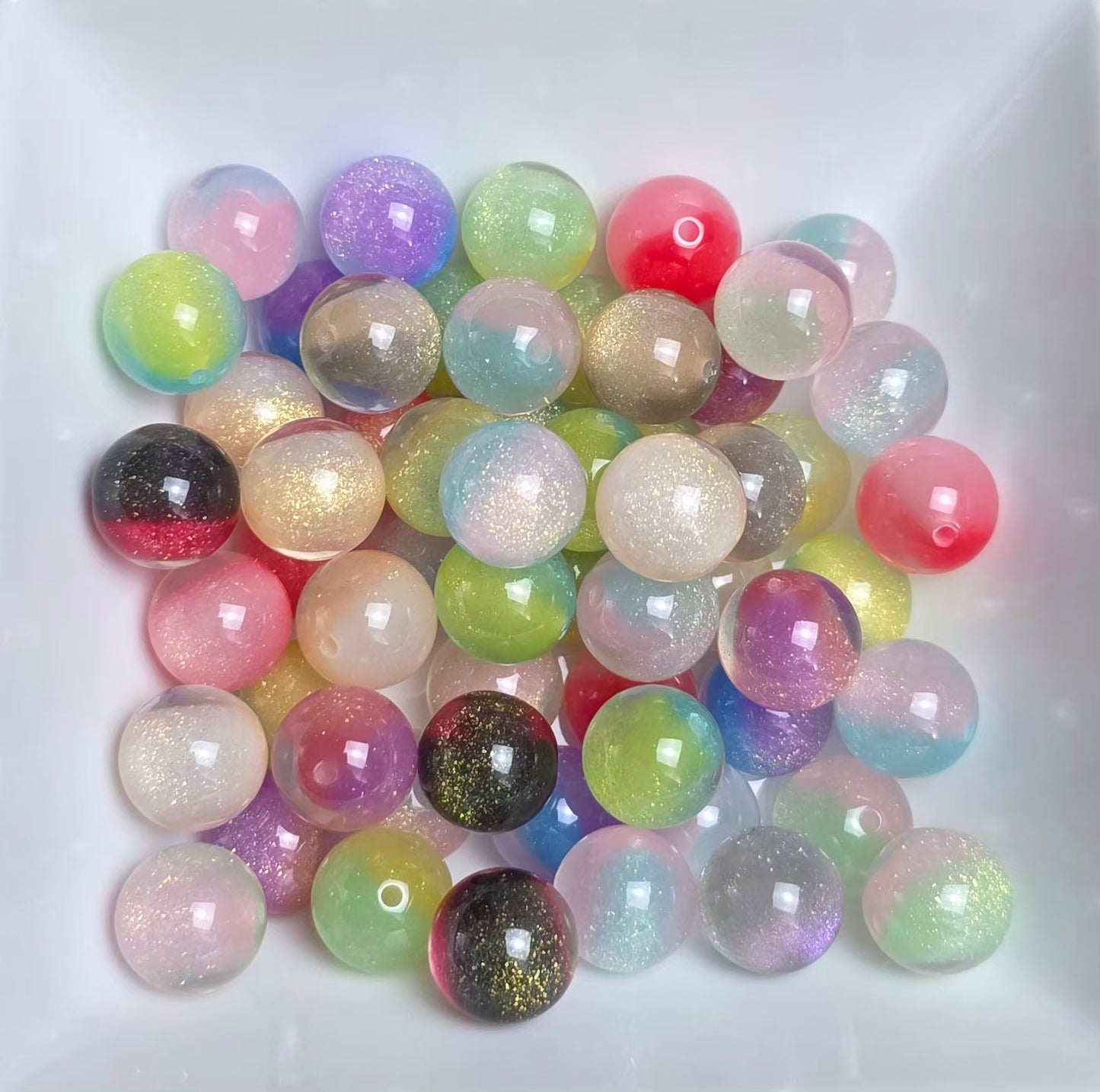 Rainbow Glitter Shimmer Acrylic Bead Mix – 16mm – 10 Pack
