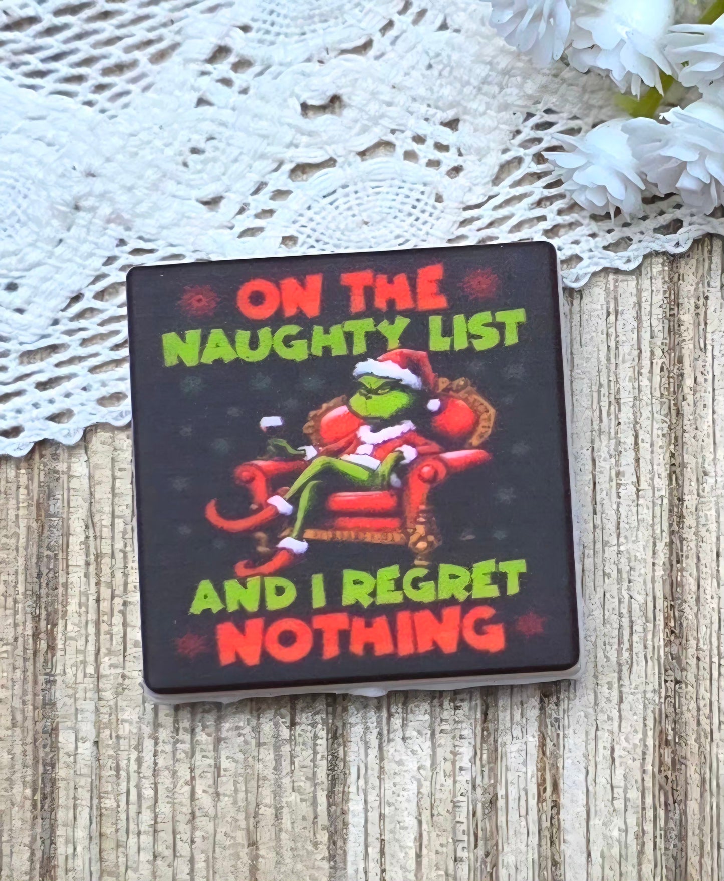 On The Naughty List Grinch Inspired Silicone Focal Bead – Christmas Humor Focal Exclusive