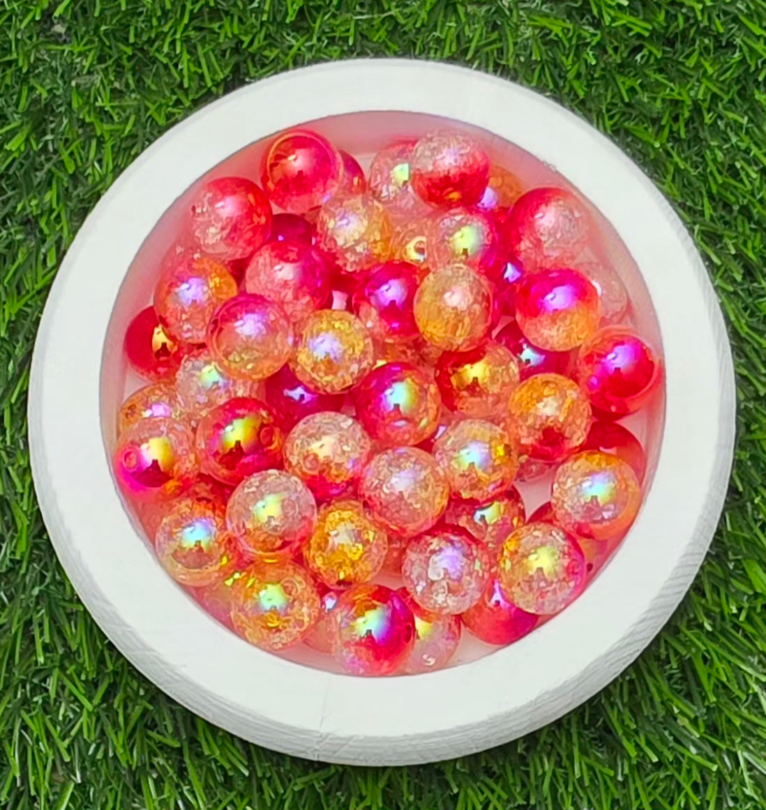 16MM Red Yellow Clear Three-Tone Iridescent Crackle Acrylic Beads – 5 Piece Pack