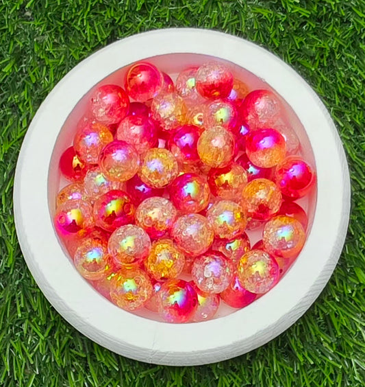 16MM Red Yellow Clear Three-Tone Iridescent Crackle Acrylic Beads – 5 Piece Pack