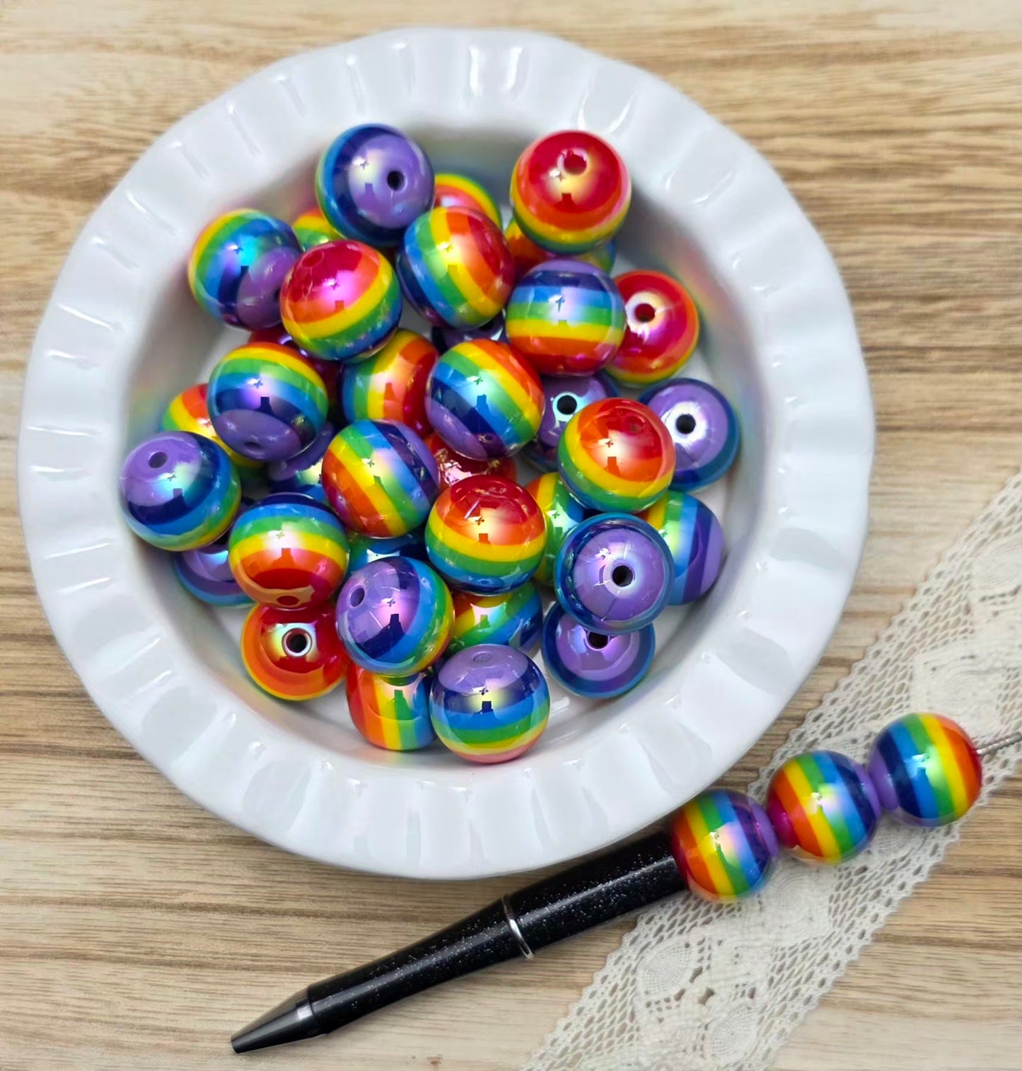 20mm Glossy Rainbow Acrylic Beads – 4 Piece Pack