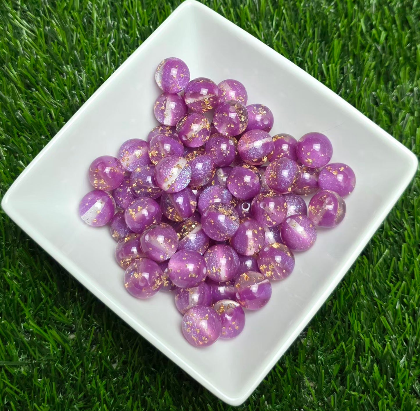 Purple Gold Foil Acrylic Beads – 16mm – 10 Pack