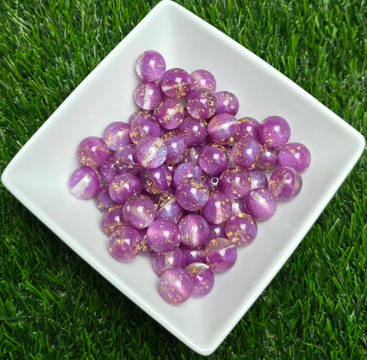 Purple Gold Foil Acrylic Beads – 16mm – 10 Pack