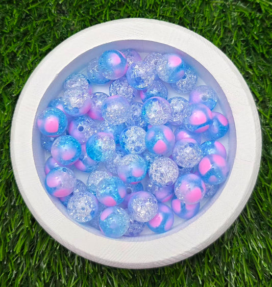 16MM Blue & Pink Swirl with Clear Crackle Acrylic Beads – 5 Piece Pack