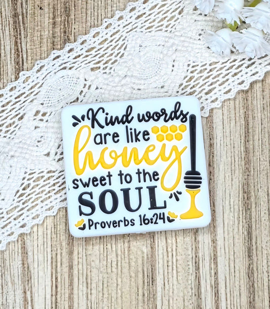 Kind Words Are Like Honey – Proverbs 16:24 Silicone Focal Bead | Christian Bible Verse DIY Craft Supply