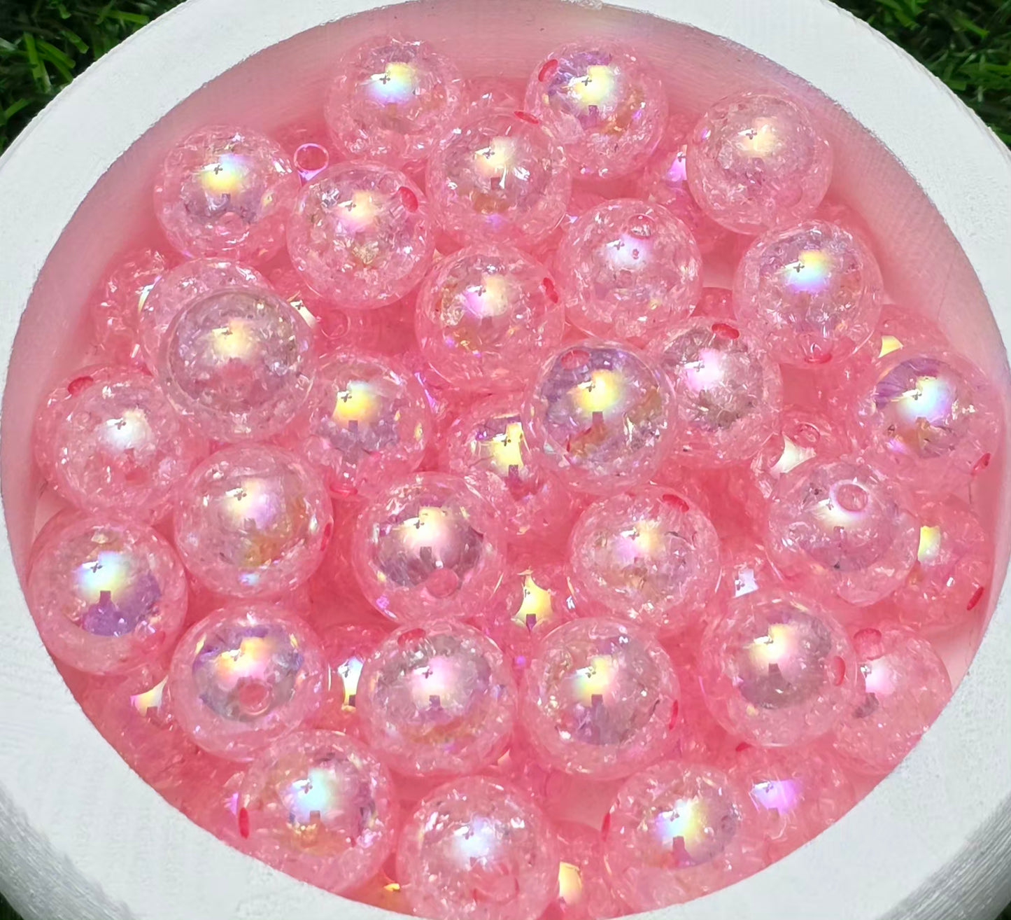 16MM Pink Iridescent Crackle Acrylic Beads – 6 Piece Pack
