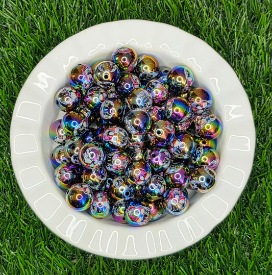 Iridescent Skull Print Acrylic Beads – 5 Pack