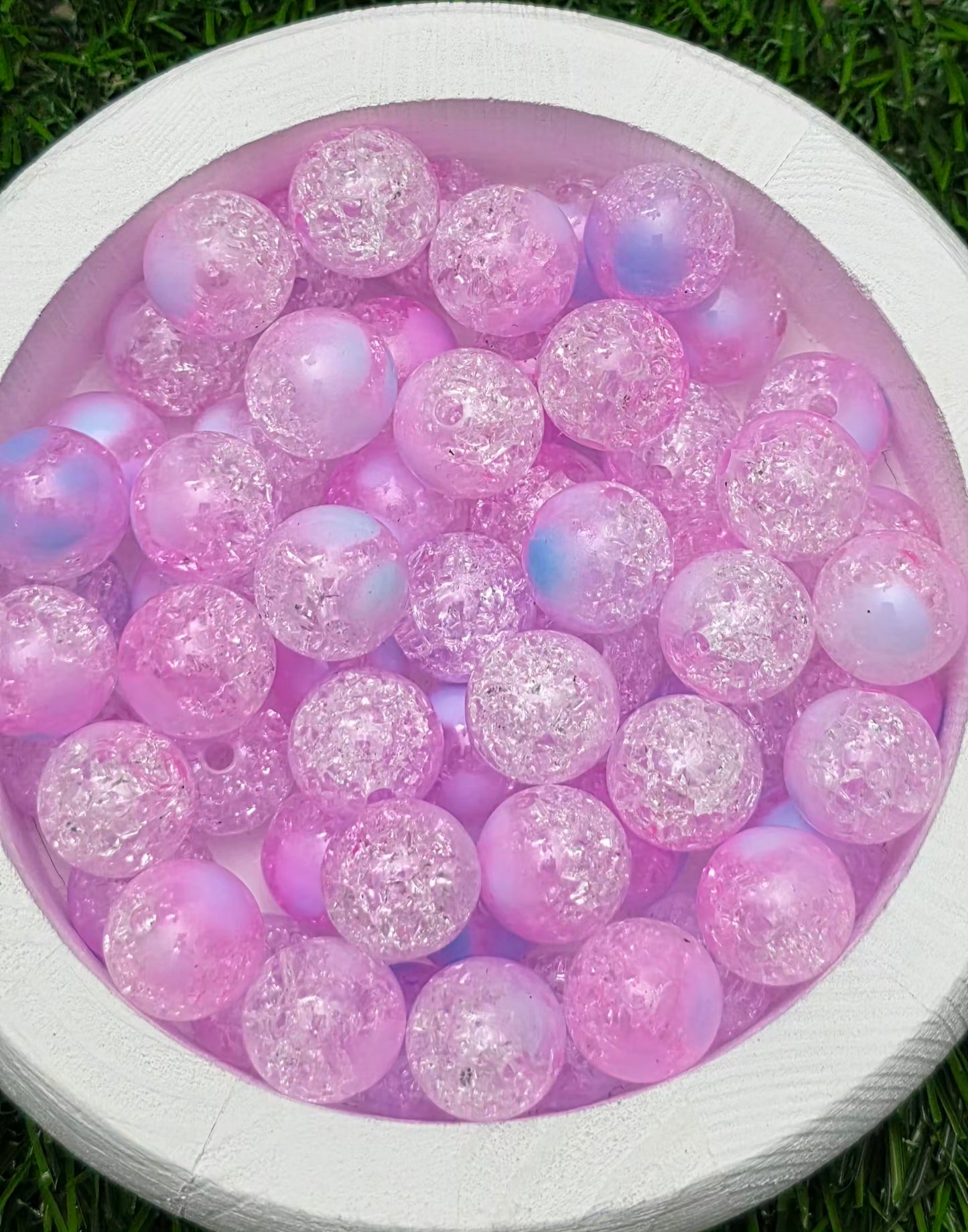 16MM Pink Clear Mixed Finish Crackle Acrylic Beads – 5 Piece Pack