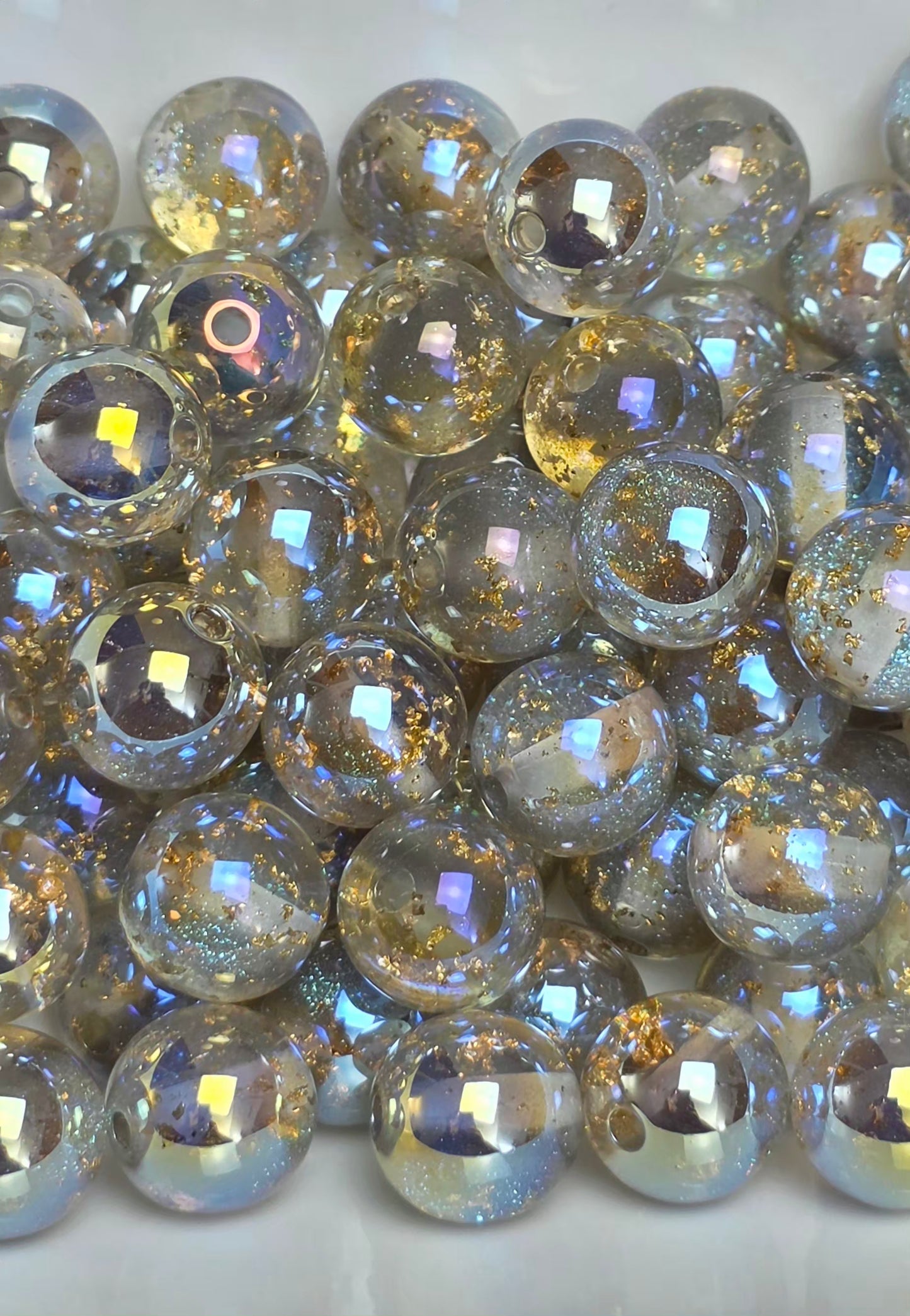 Gray Gold Foil Iridescent Acrylic Beads – 16mm – 10 Pack