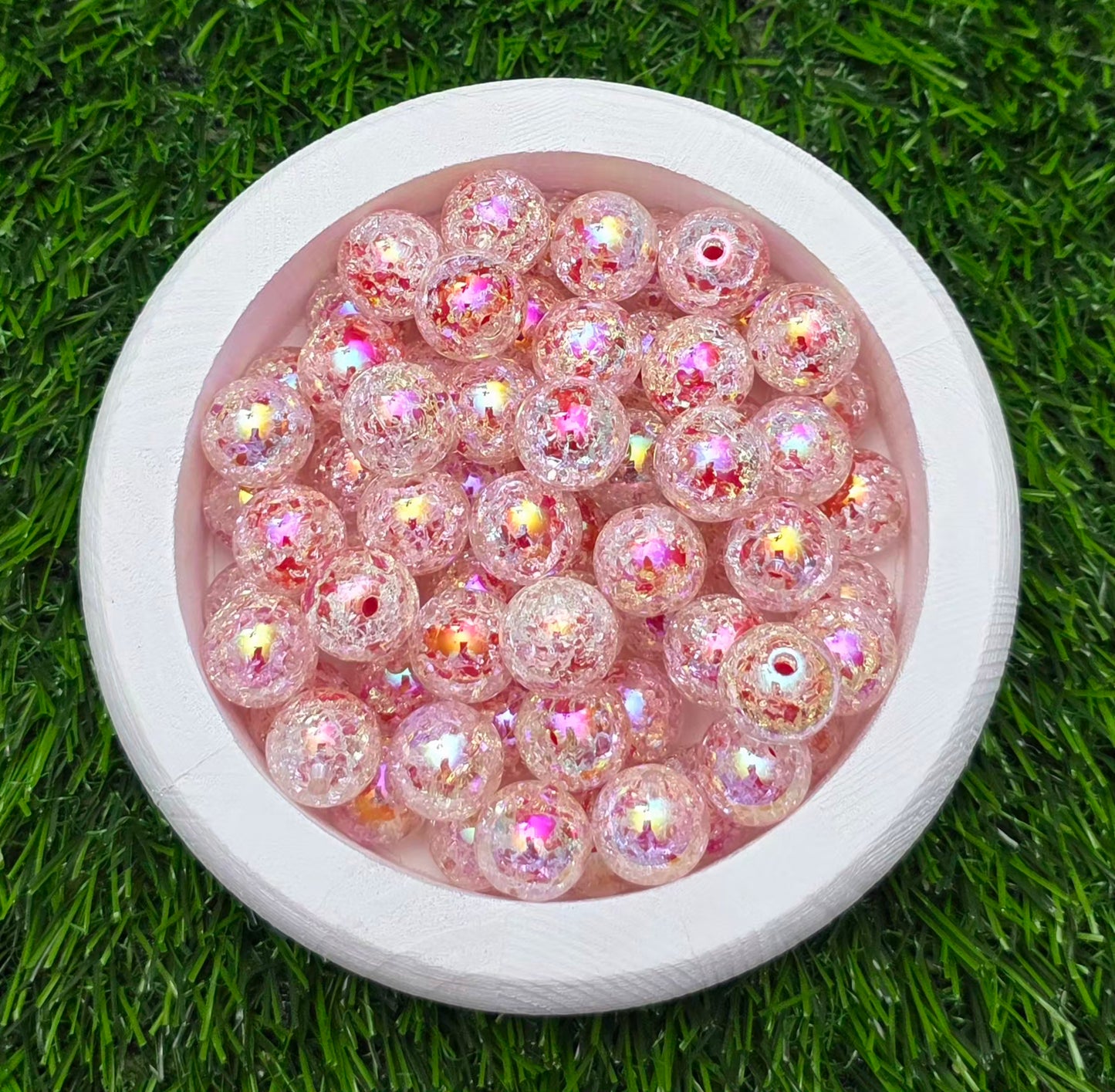 16MM Red Double Layer Iridescent Gold Flake Crackle Acrylic Beads – 5 Piece Pack