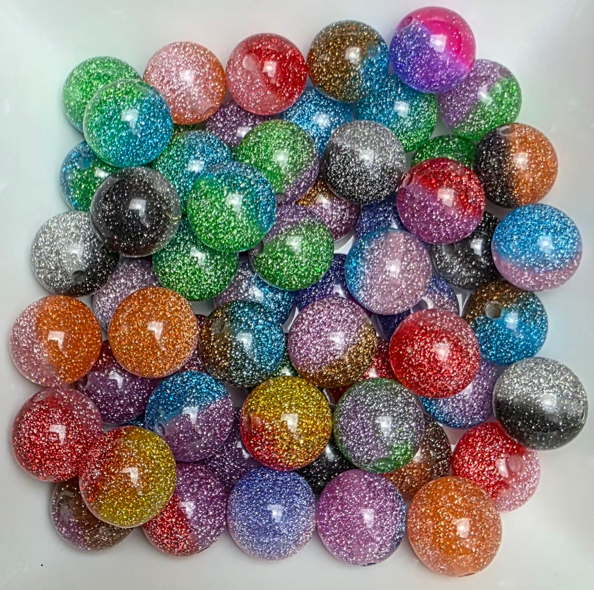 Multicolor Two-Tone Glitter Acrylic Bead Mix – 16mm – 10 Pack