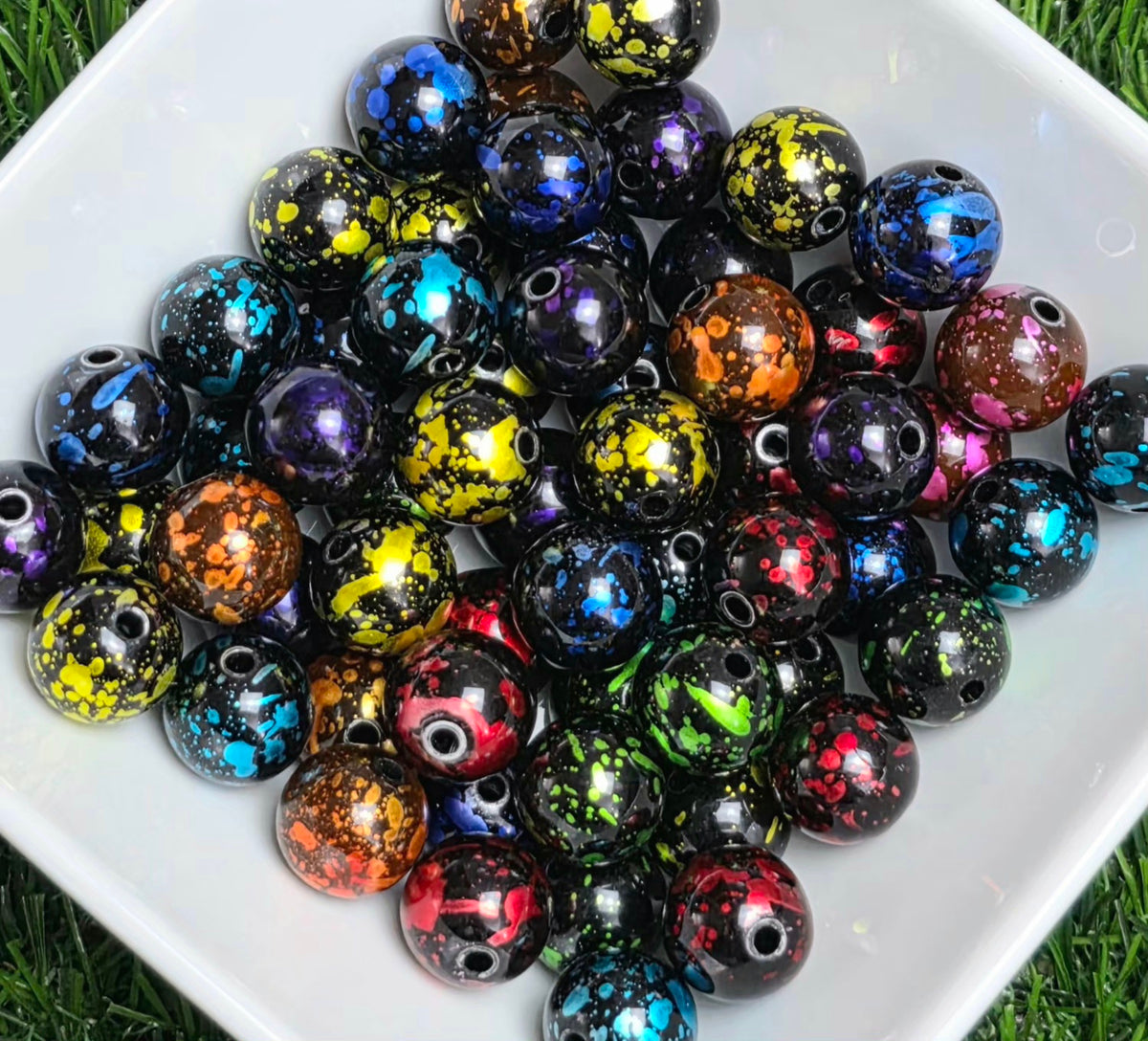Metallic Multicolor Splatter Acrylic Beads – 16mm - 5 Pack