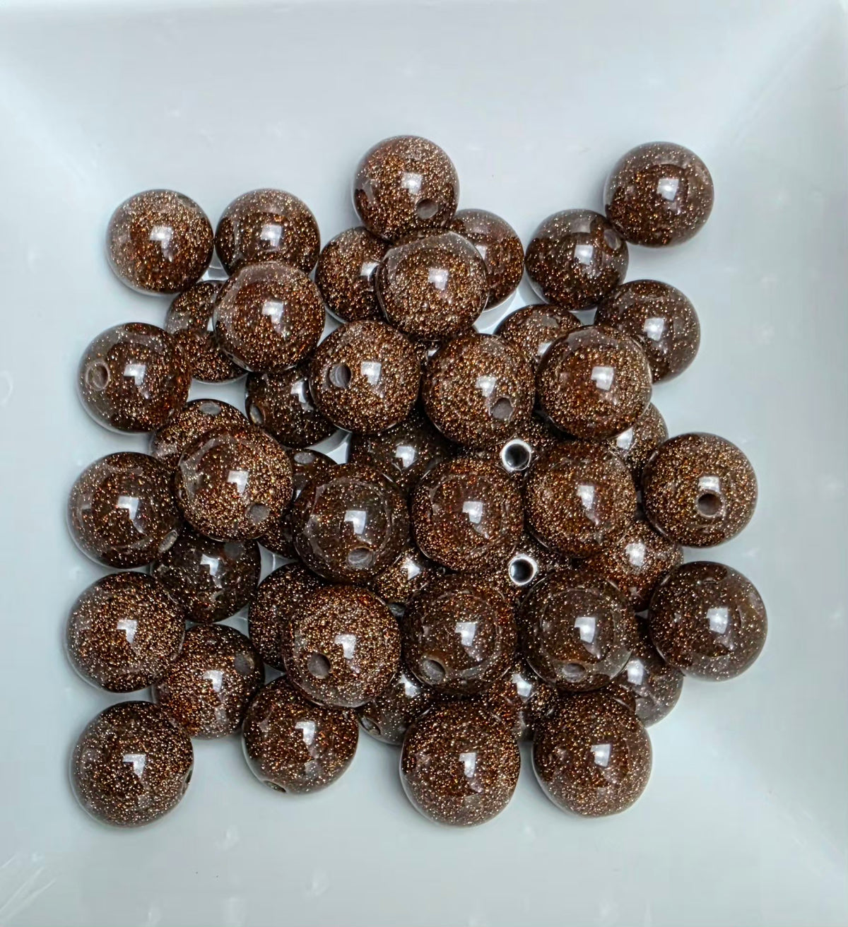 Brown Glitter Acrylic Beads – 16mm – 5 Pack