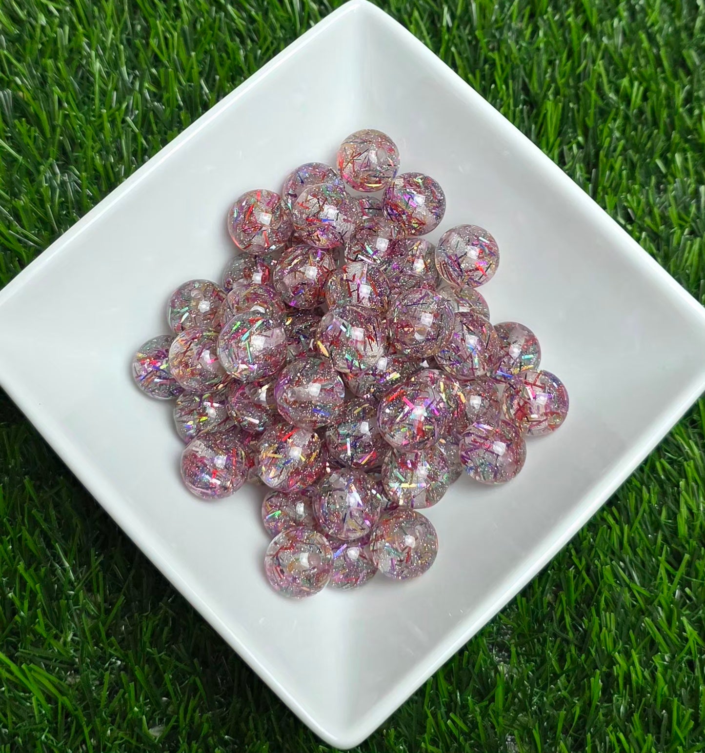 Multicolor Tinsel Glitter Acrylic Beads – 16mm – 10 Pack