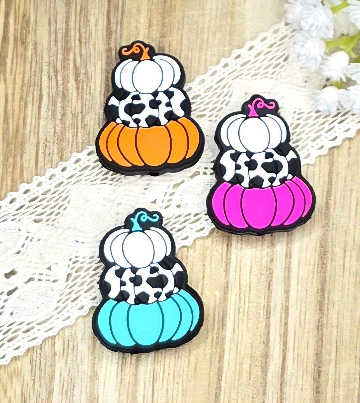 Cow Print Pumpkin Silicone Focal Bead – Fall Pumpkin Bead for Pens, Keychains & DIY Crafts