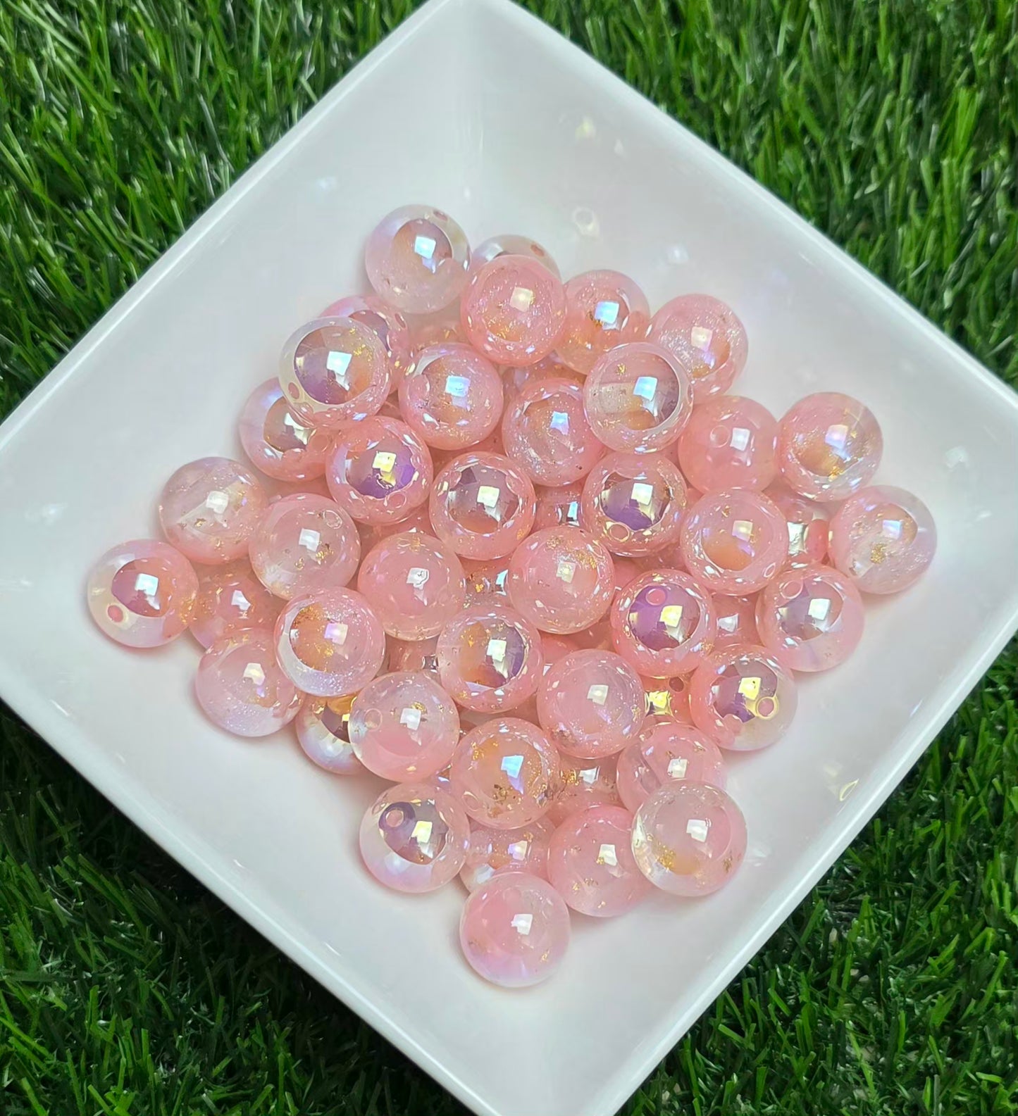 Blush Pink Gold Foil Iridescent Acrylic Beads – 16mm – 10 Pack