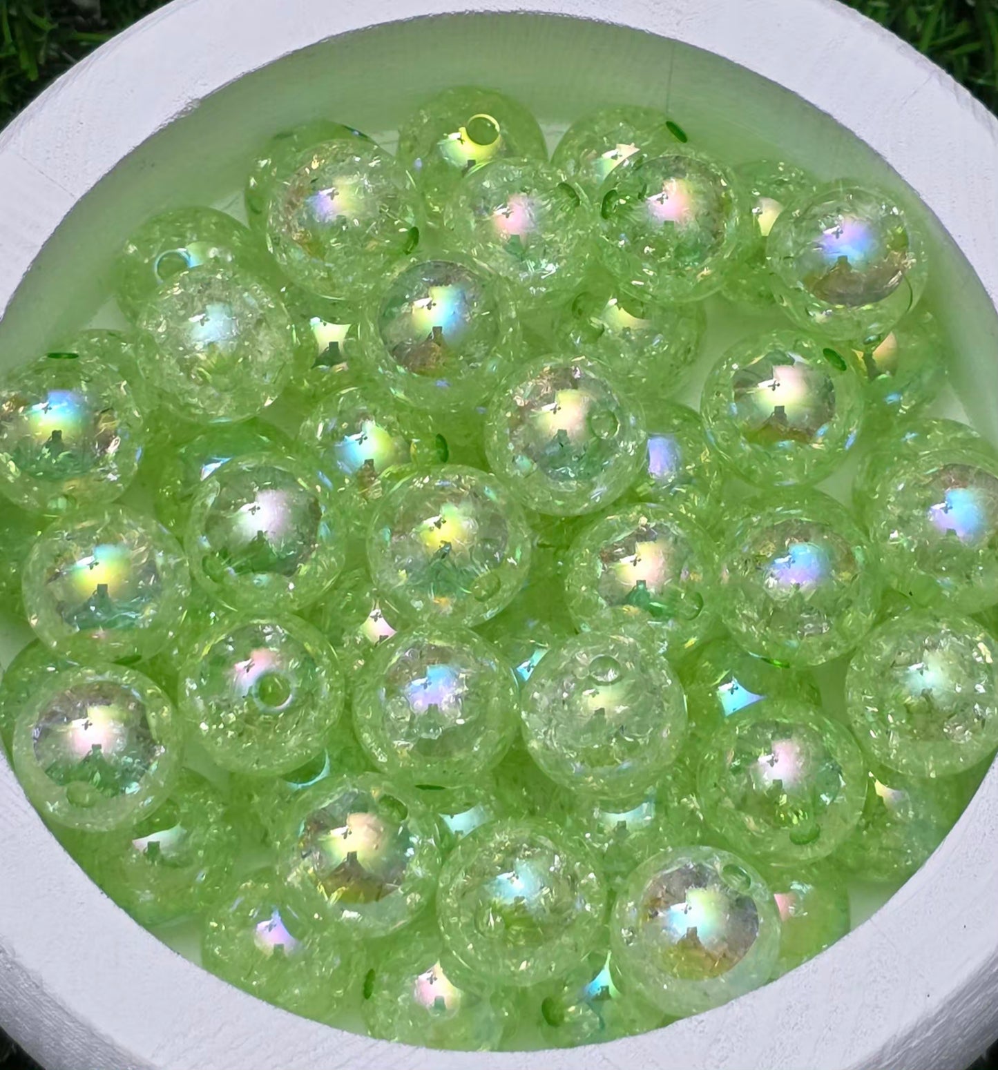 16MM Green Iridescent Crackle Acrylic Beads – 6 Piece Pack