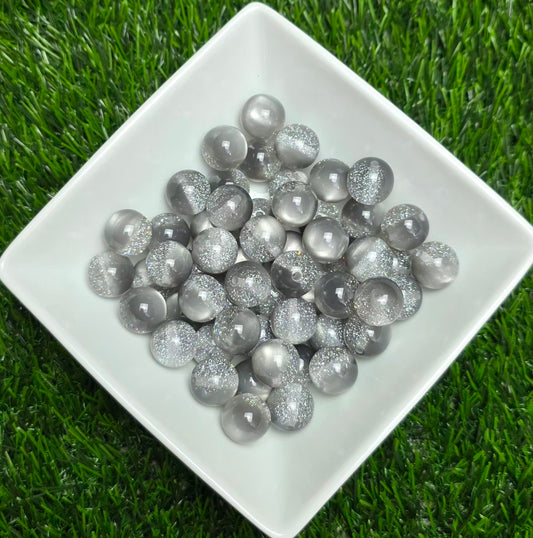 Gray & Silver Glitter Cat Eye Acrylic Beads – 16mm – 10 Pack