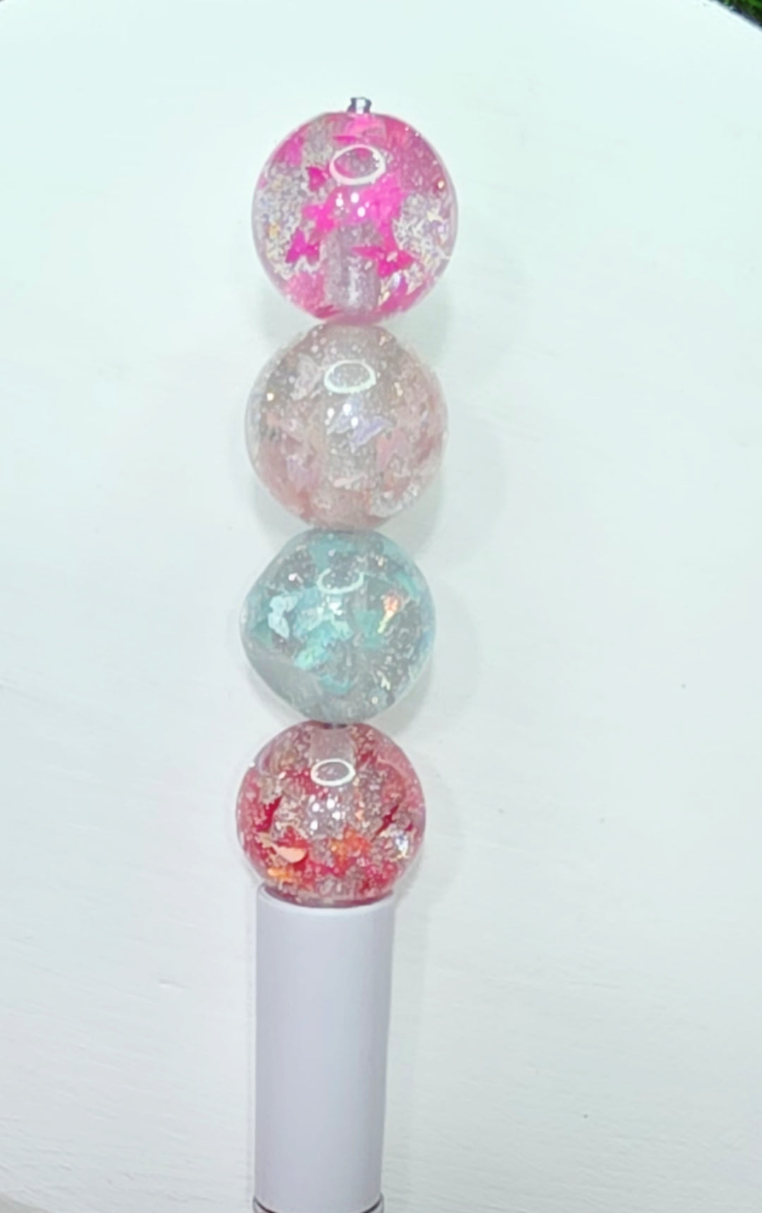 Mix glitter 16mm acrylic beads with butterfly confetti, 6pcs randomly packed