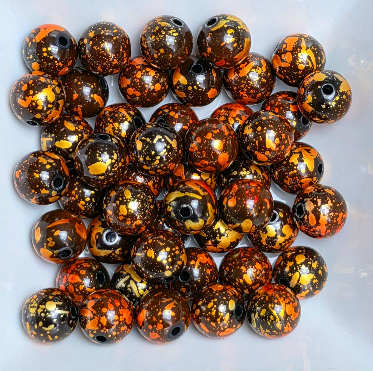 Metallic Orange Splatter Acrylic Beads – 16mm - 5 Pack