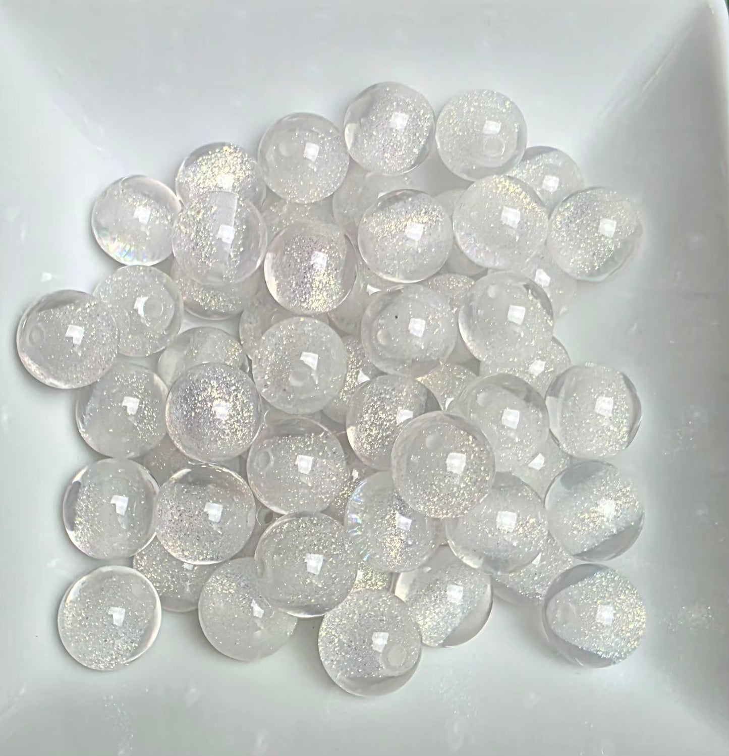 White Glitter Shimmer Acrylic Beads – 16mm – 10 Pack