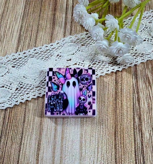 I Ghost People All Year Round Halloween Silicone Focal Bead – Cute Pastel Ghost Design