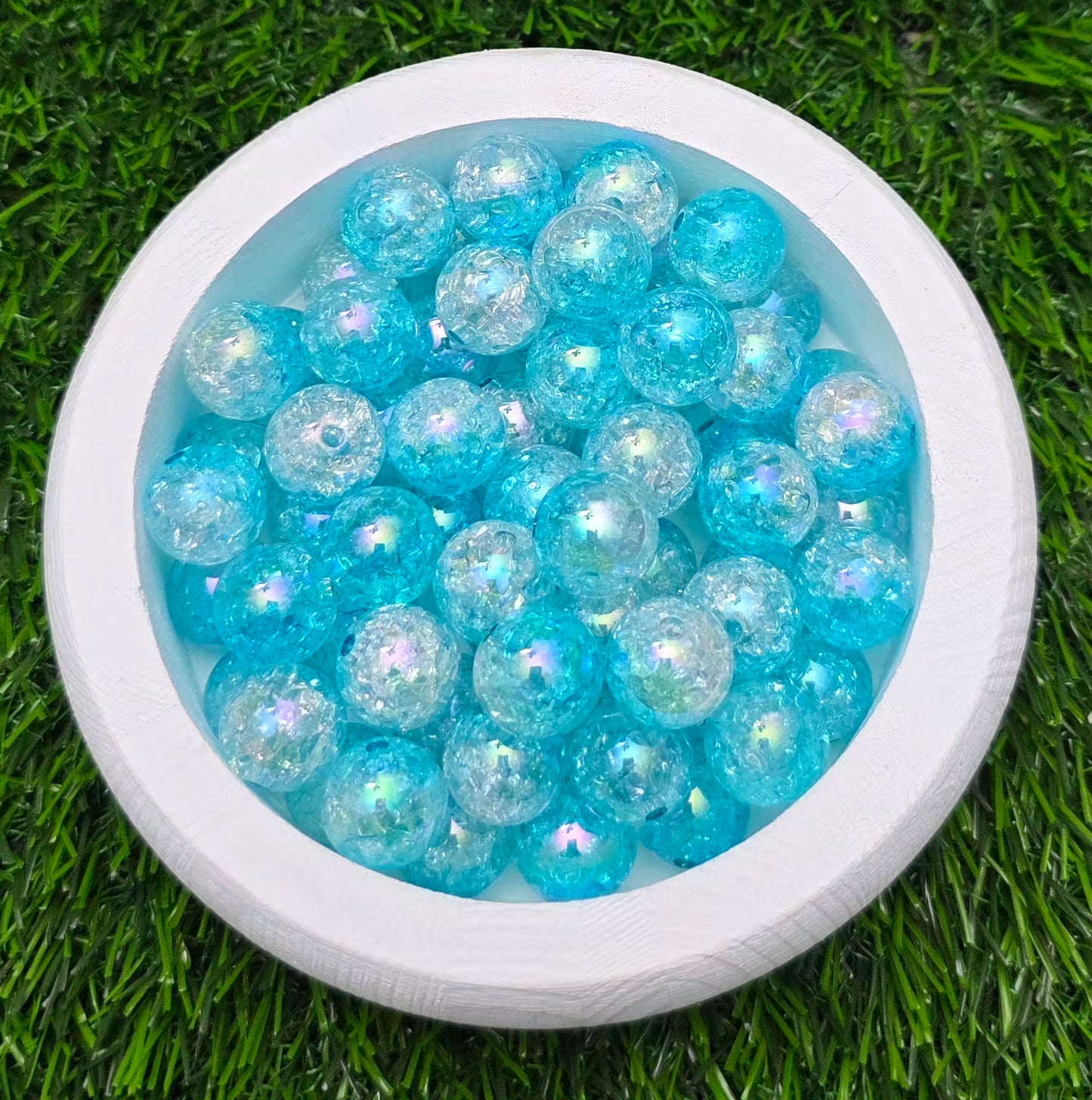 16MM Aqua & Clear 2-Tone Iridescent Acrylic Beads – 5 Piece Pack