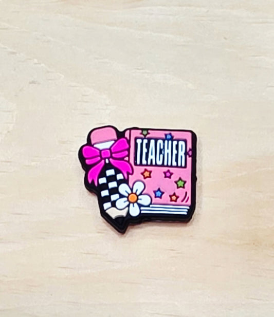 Teacher book and pencil silicone focal bead A266