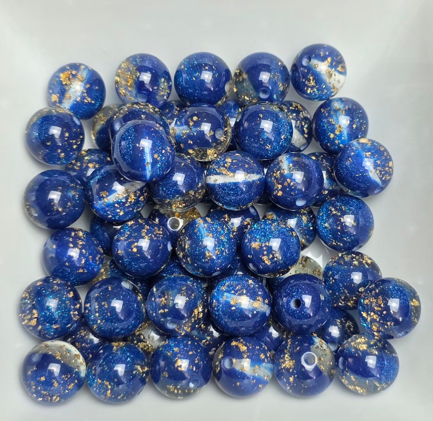 Royal Blue Gold Foil Acrylic Beads – 16mm – 10 Pack