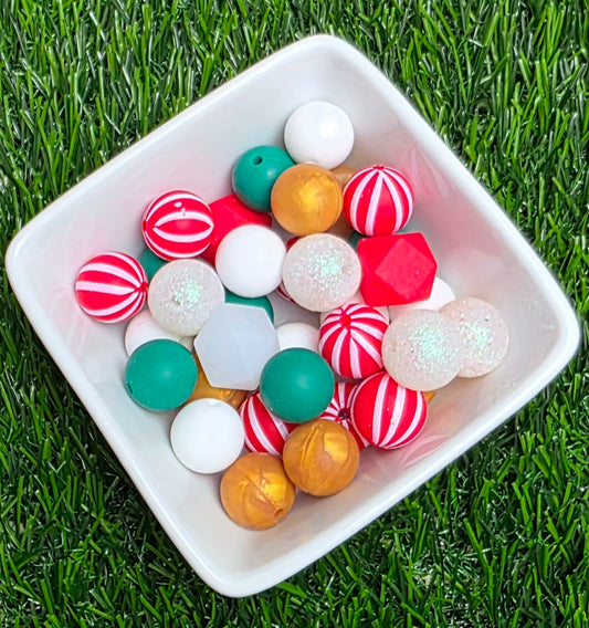Candy Cane Forest – 15mm Curated Silicone Bead Mix – 25 Pieces