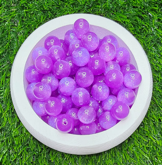 Purple 16mm glow in the dark glitter acrylic beads
