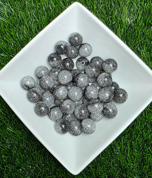 Silver Glitter Acrylic Beads – 16mm – 10 Pack