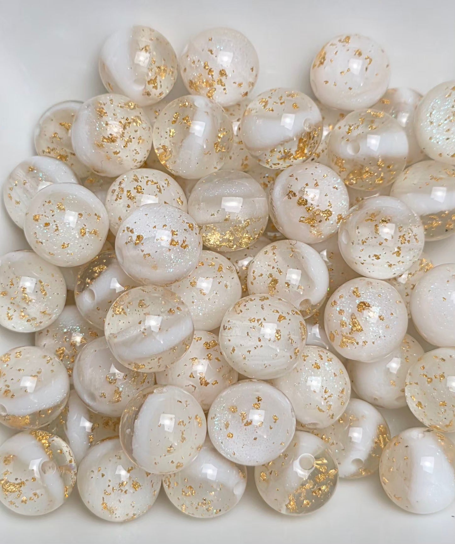 White Gold Foil Acrylic Beads – 16mm – 10 Pack