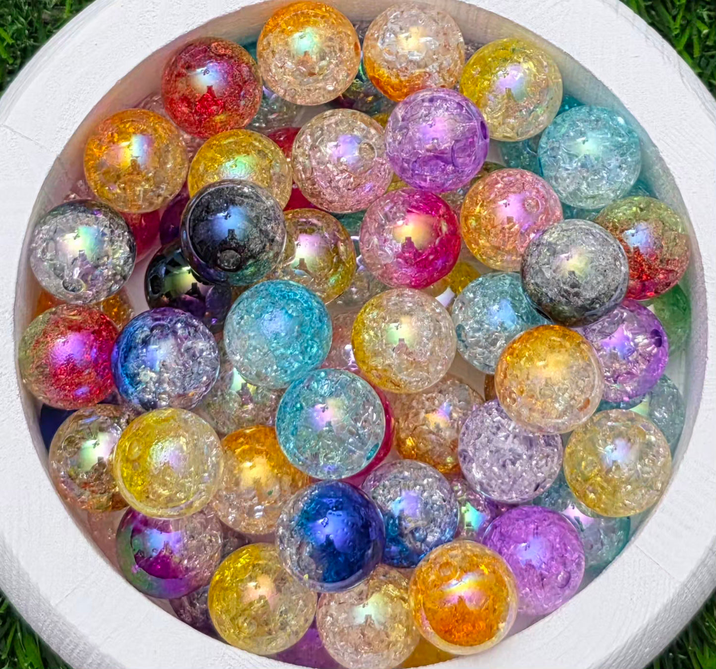 16MM Multicolor Iridescent Crackle Acrylic Beads – 5 Piece Pack