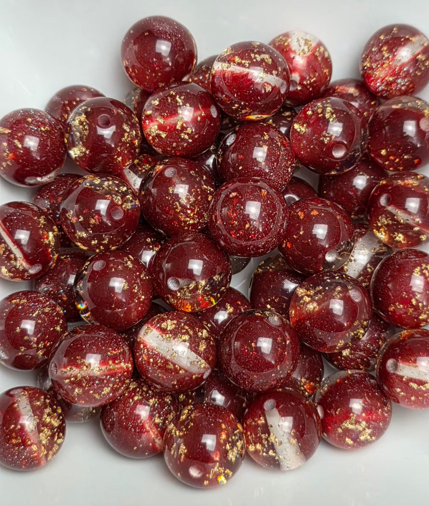 Brown Burgundy Gold Foil Glitter Acrylic Beads – 16mm – 10 Pac