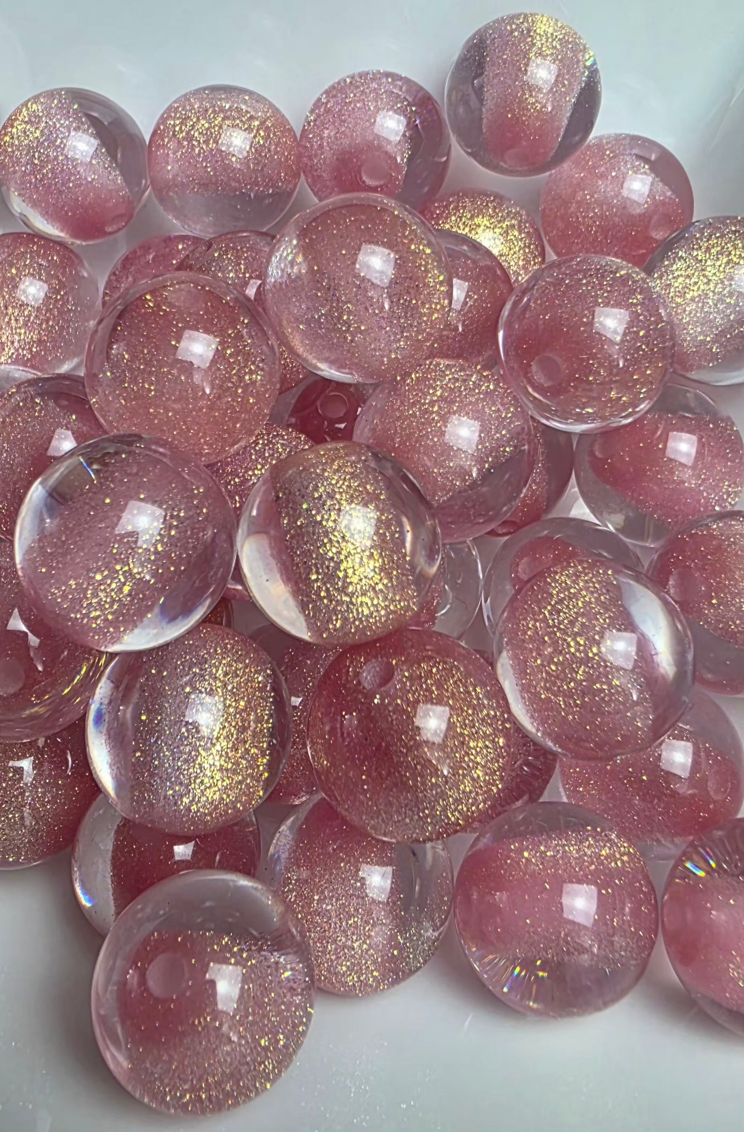 Rose Gold Glitter Shimmer Acrylic Beads – 16mm – 10 Pack