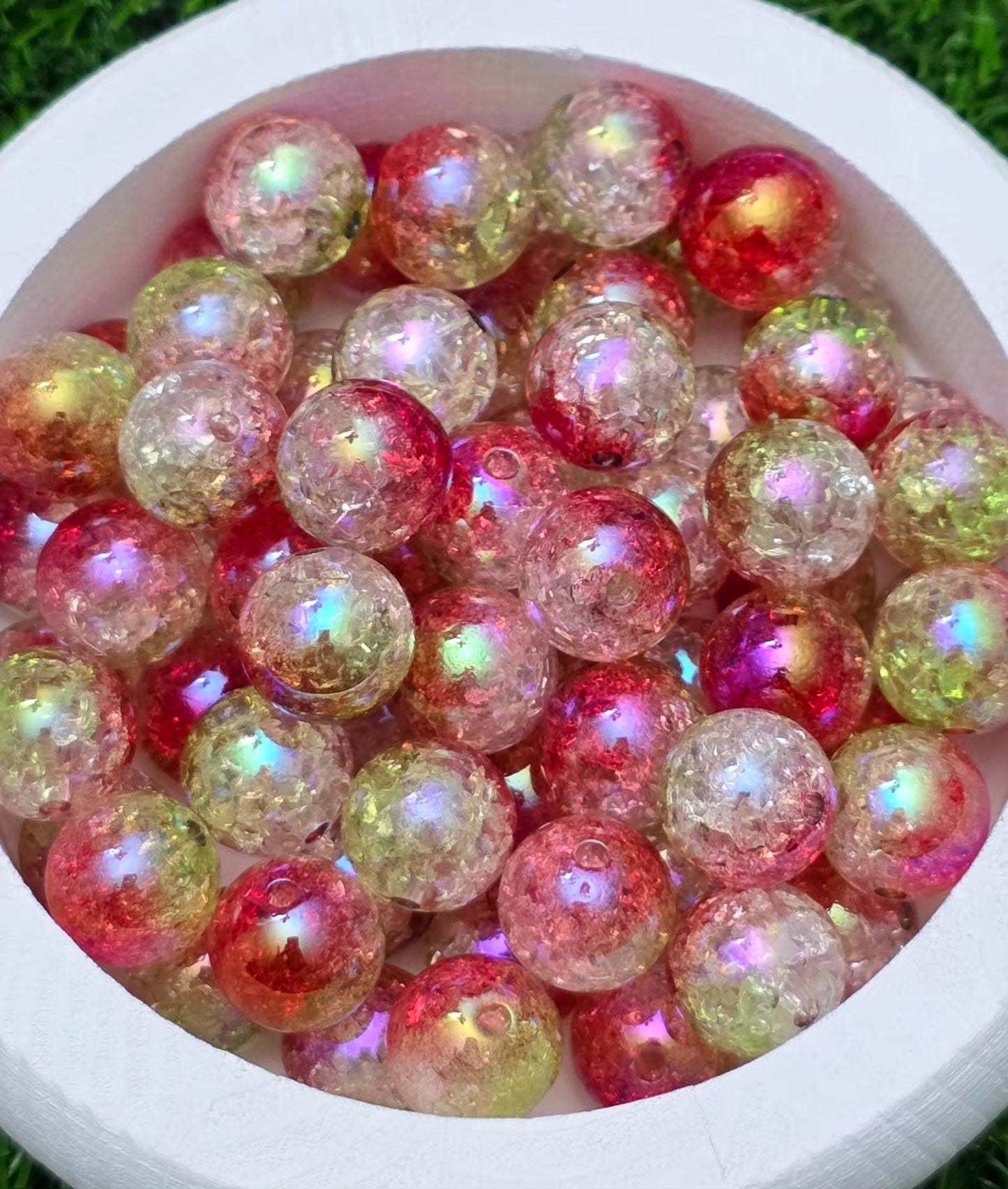 16MM Red Green Iridescent Crackle Acrylic Beads – 5 Piece Pack