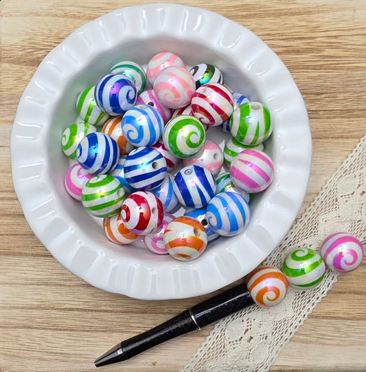20mm Multicolor Candy Swirl Acrylic Beads – 4 Piece Pack
