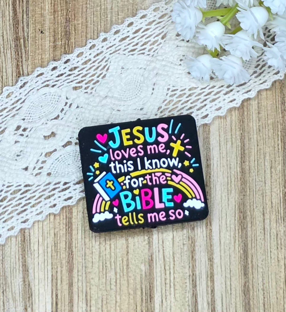 Jesus Loves Me, This I Know Silicone Focal Bead | Christian Faith DIY Craft Supply