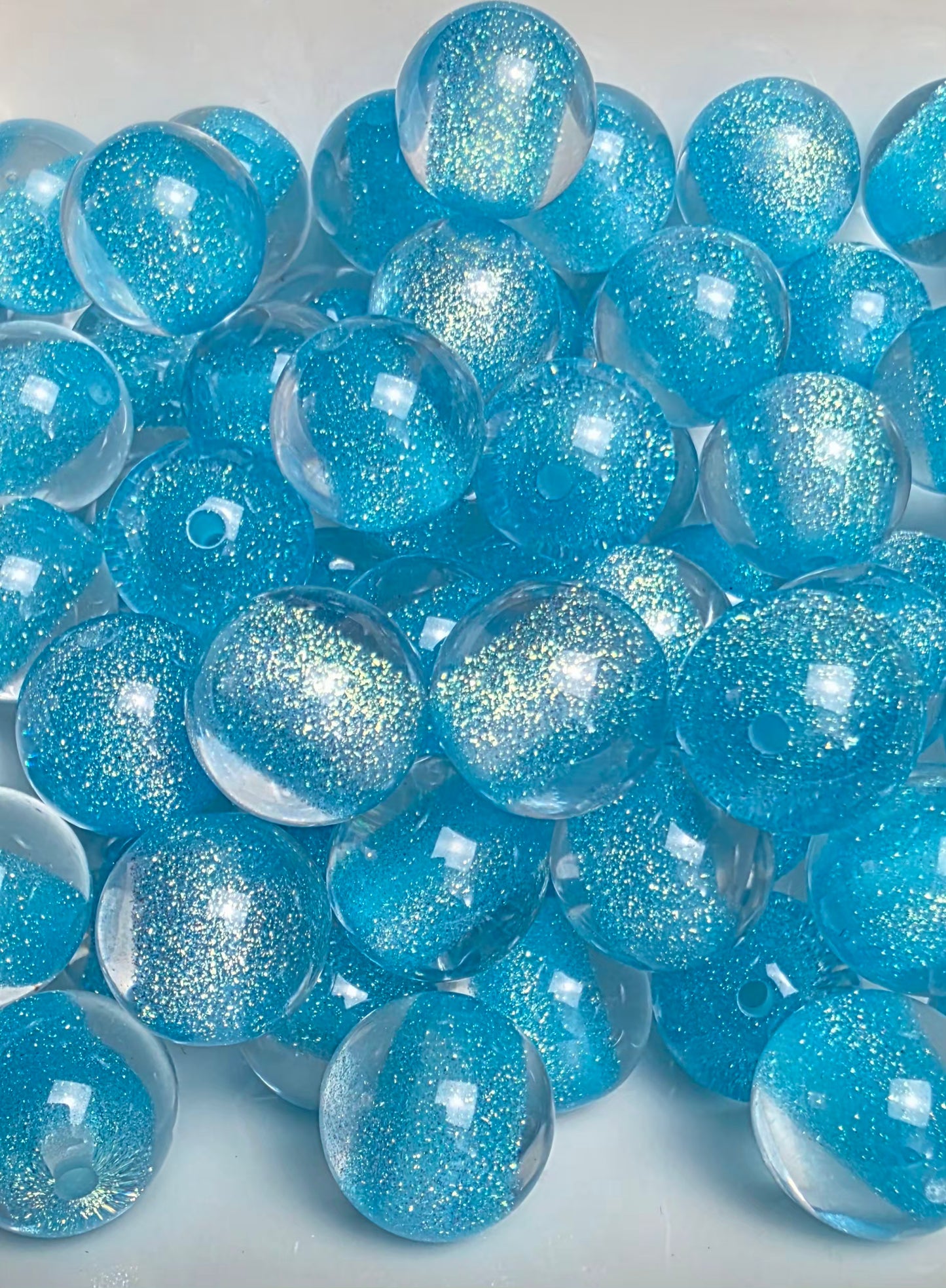 Baby Blue Glitter Shimmer Acrylic Beads – 16mm – 10 Pack