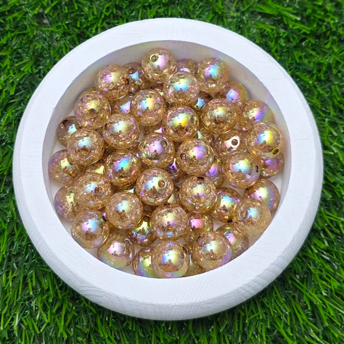 16MM Brown Iridescent Crackle Acrylic Beads – 6 Piece Pack