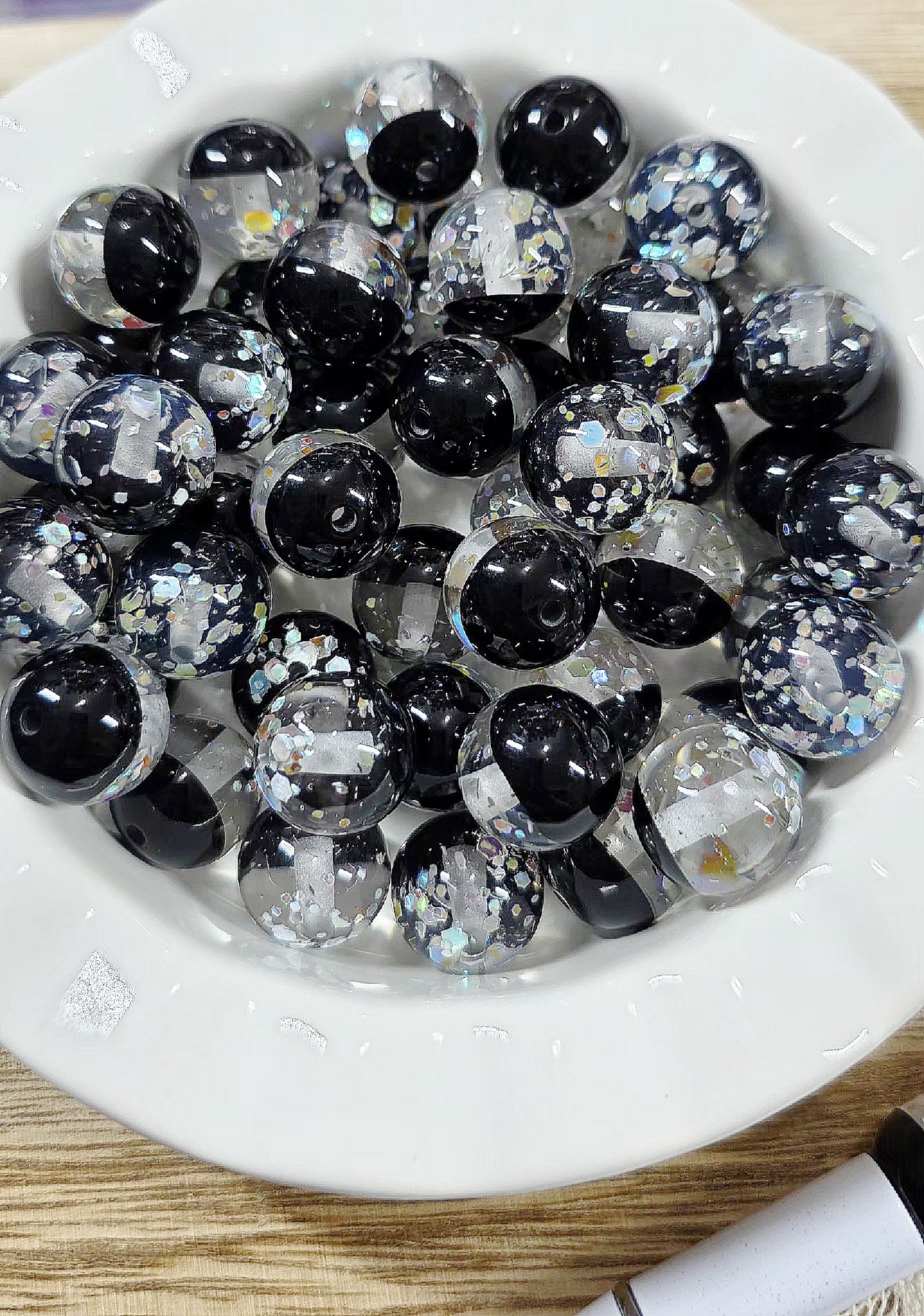 16mm Glow-in-the-Dark Black Glitter Beads | Pack of 6