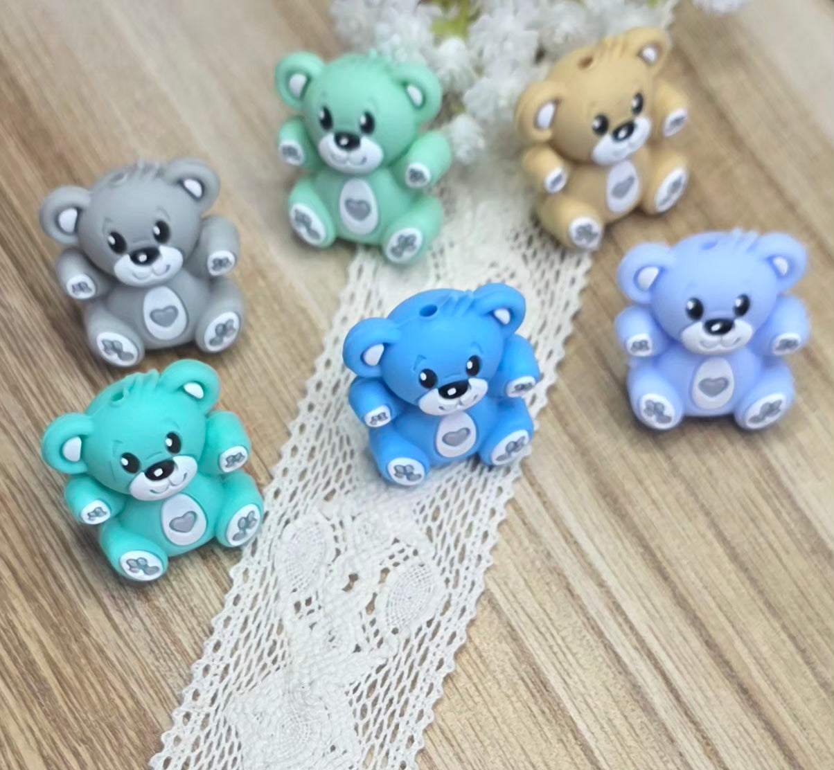 3D Teddy Bear Silicone Focal Bead