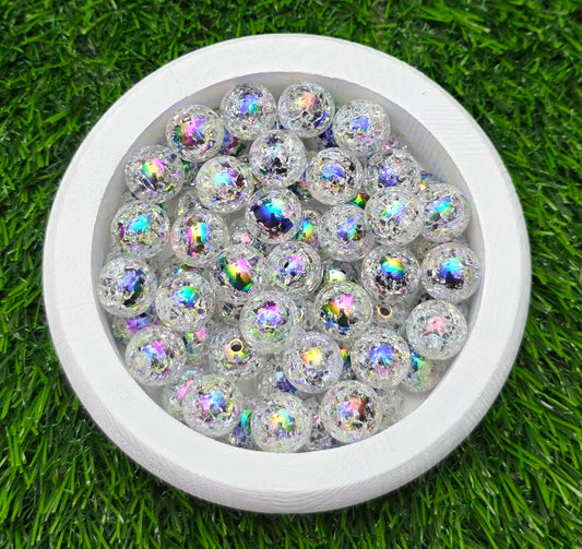 16MM Black Double Layer Iridescent Crackle Acrylic Beads – 5 Piece Pack