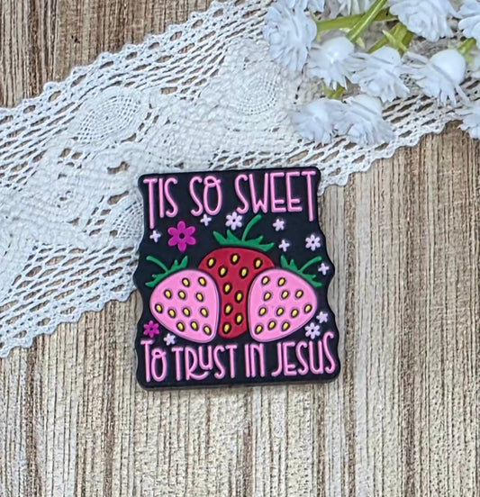 'Tis So Sweet to Trust in Jesus Silicone Focal Bead | Christian Strawberry Faith Bead | DIY Craft Supply