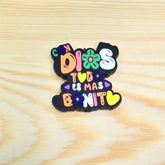 Con Dios todo es mas bonito silicone focal beads - with God all is beautiful Spanish silicone focal bead - A111
