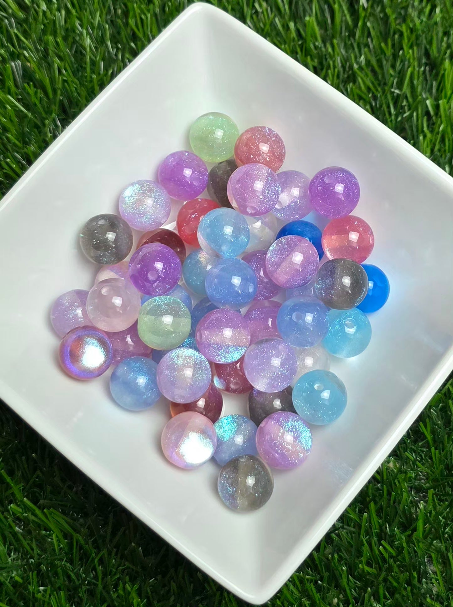 Pastel Multicolor Glitter Shimmer Acrylic Bead Mix – 16mm – 10 Pack