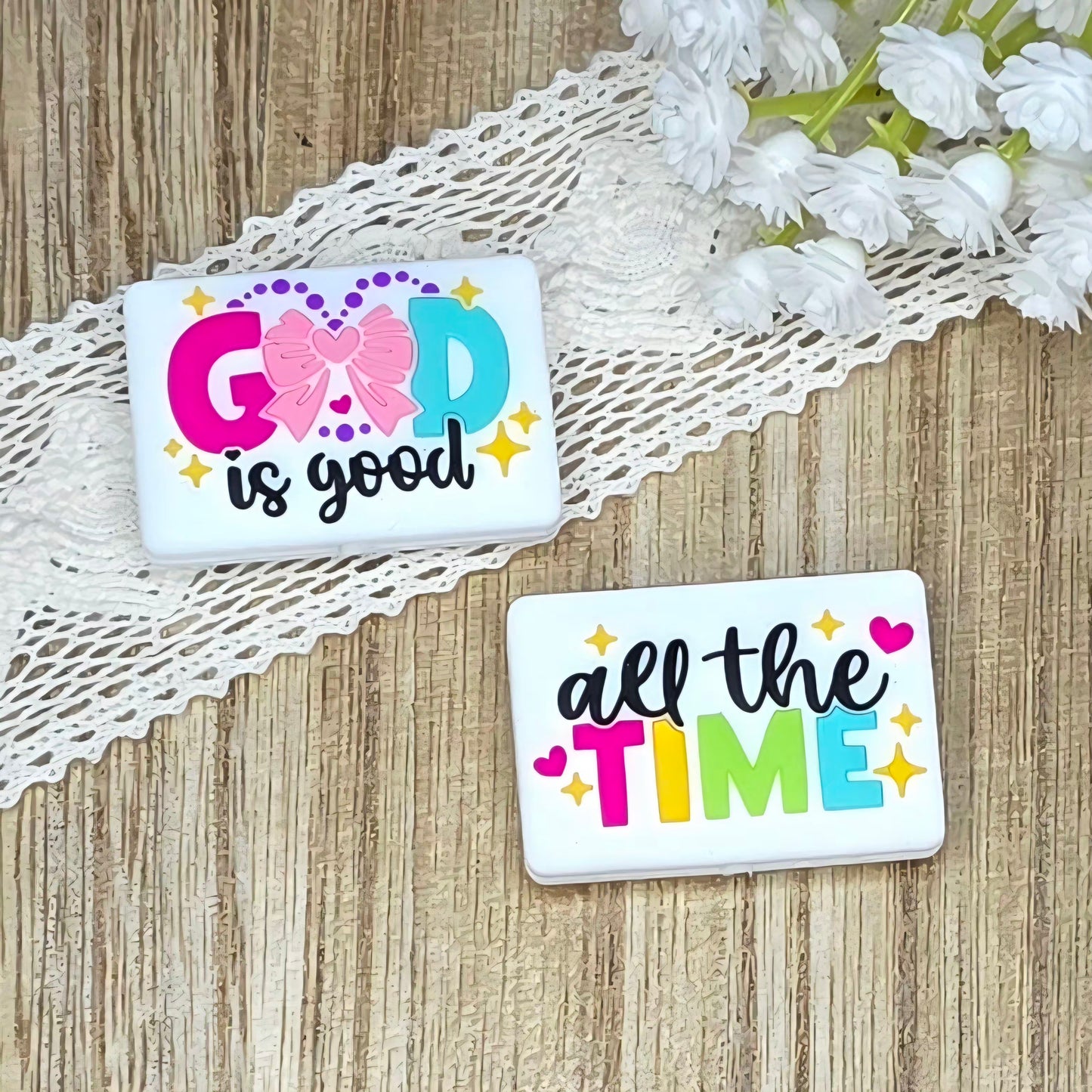 God Is Good All the Time Silicone Focal Bead | Faith-Based Christian DIY Craft Supply | Black or White