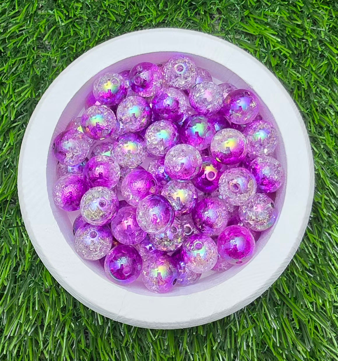 16MM Purple Iridescent Crackle Acrylic Beads – 5 Piece Pack